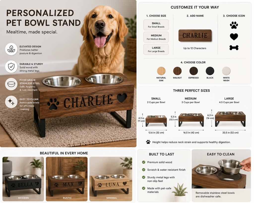 Personalized Pet Bowl Stand - main product image