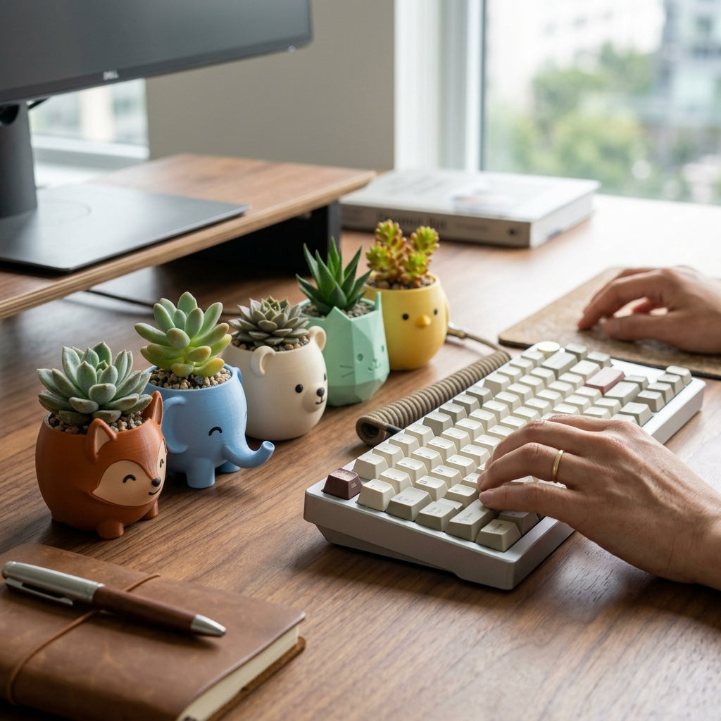 Tiny Pals Succulent Planter Set styled on shelf - lifestyle image